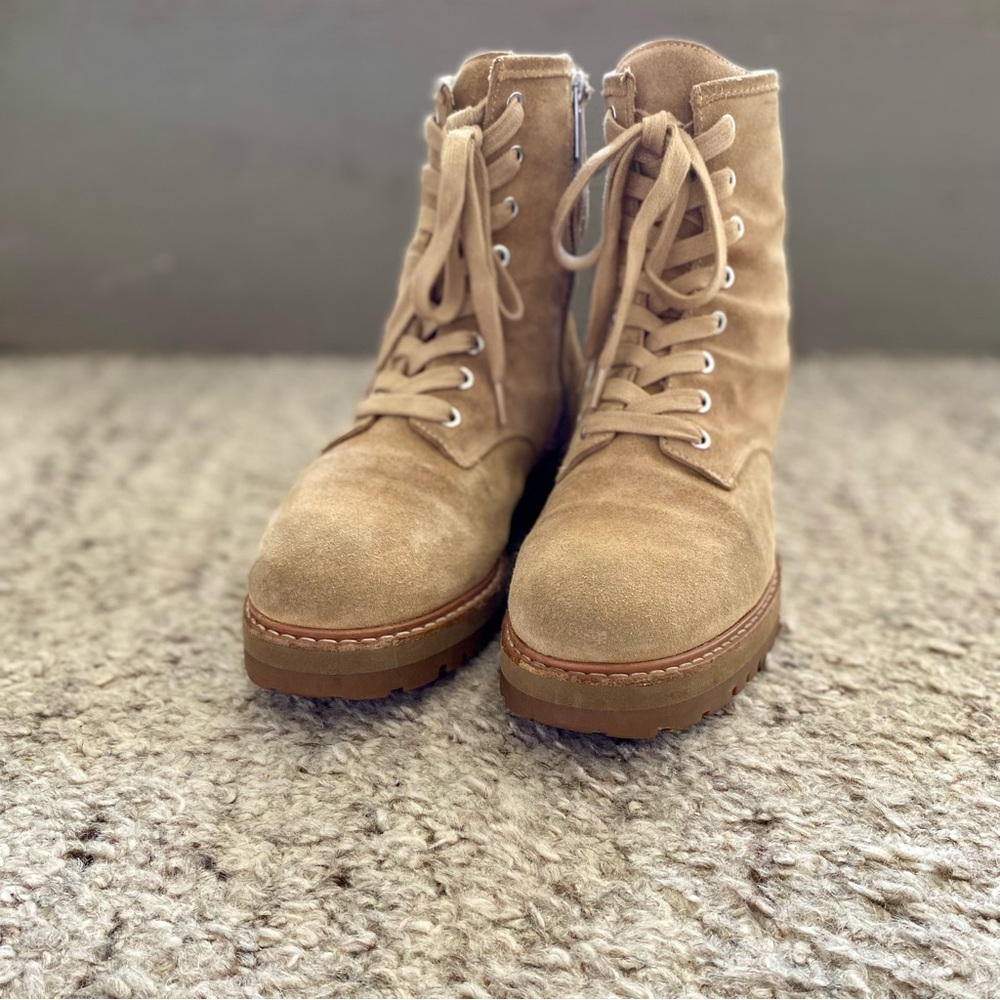 Women's Tan Suede THURSDAY combat boots